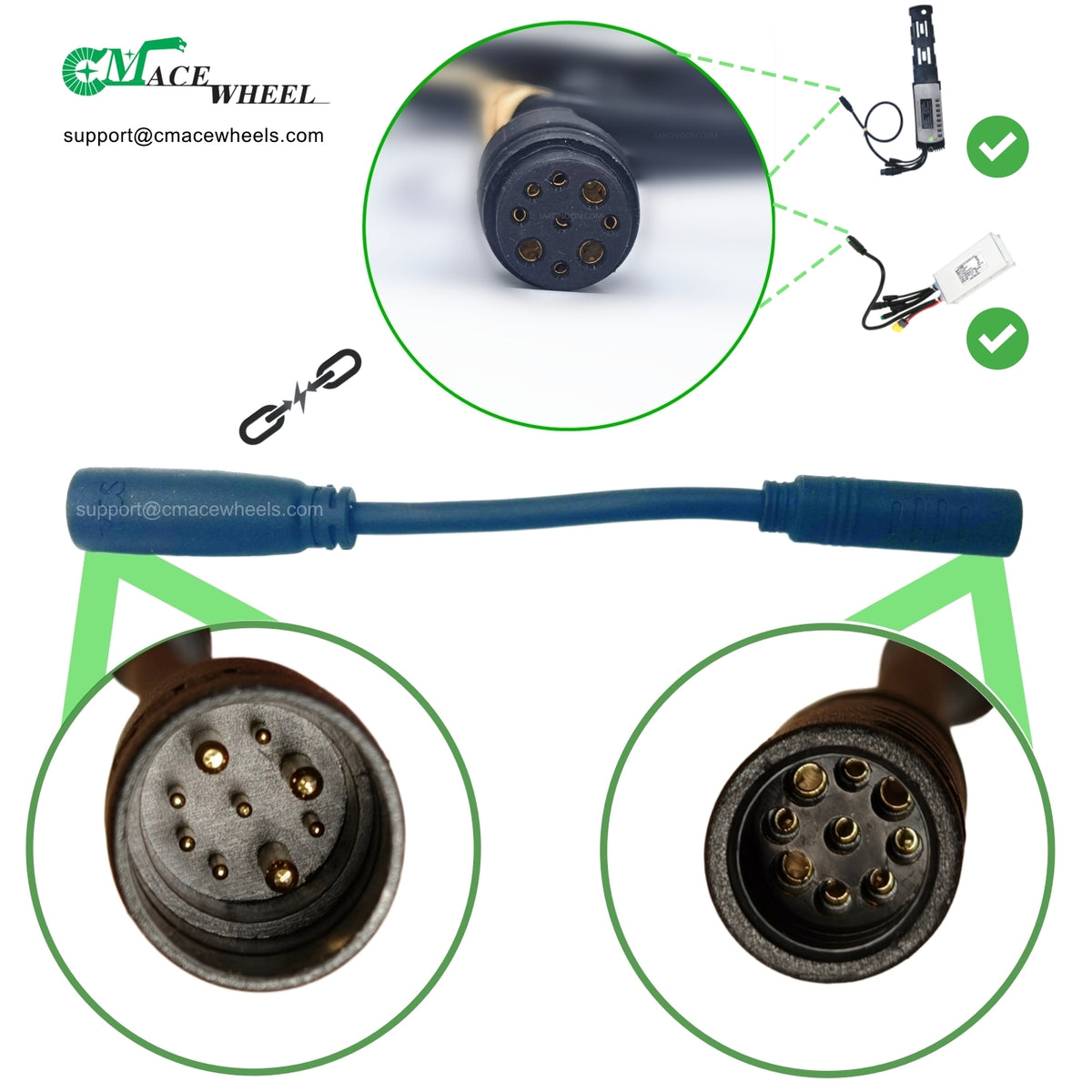 18cm 9-Pin Male to 9-Pin Female Adapter Cable for CMACEWHEEL Electric Bike Motor Controller