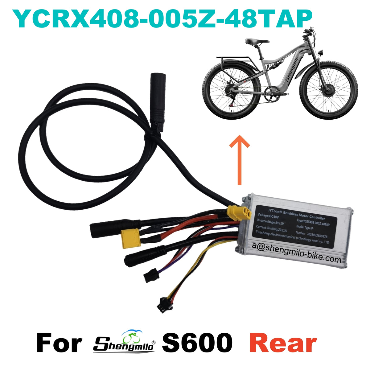 Officiell YCRX408-005Z-48TAP / YCRX408-005F-48AP 48V-styrenhet som ersättning för Shengmilo S600 elcykel med dubbla motorer