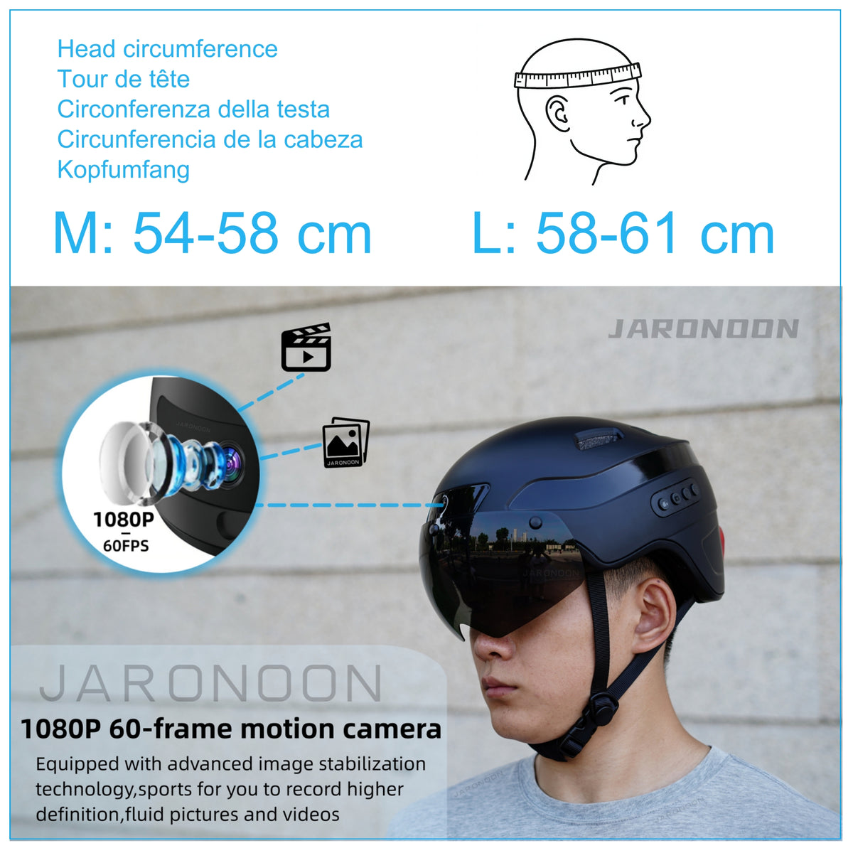 Uppgraderad Bluetooth Calling Smart Helmet med 1080P HD Built-in Driving Recorder Camera, Detachable Visor, Turn Signal Taillight