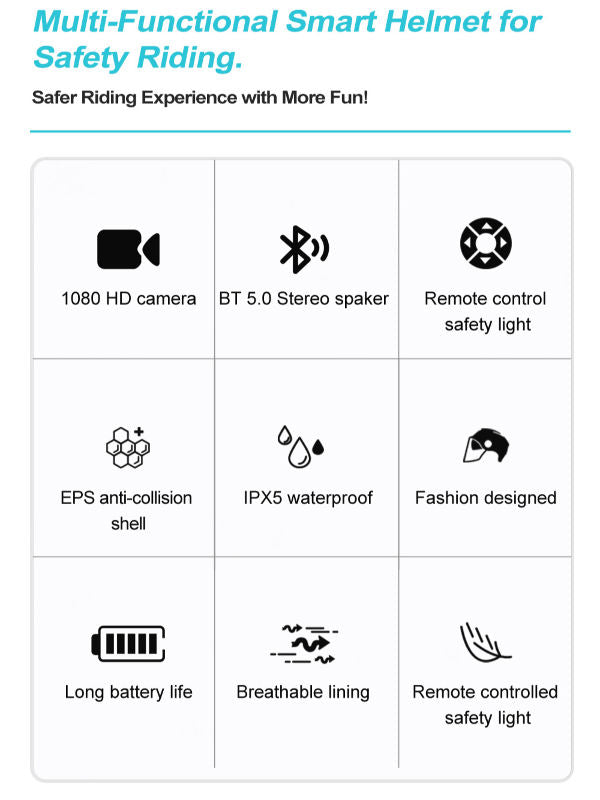 Bluetooth Calling Smart Helmet med inbyggd körning Recorder Camera, Detachable Visor, Turn Signal Taillight, för Urban Commuter