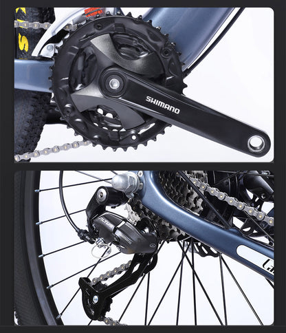27.5 Inch Electric Carbon Fiber Bike, adpopt 350W / 500W Motor, Air Shock Absorber Front Fork, 27 Speed Mountain Bicycle